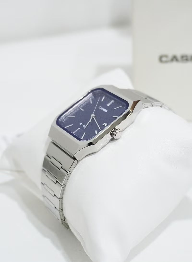 CASIO ساعة يد كلاسيكية ميتال مTP-B185D-2A1 بقرص أزرق من الفولاذ المقاوم للصدأ للرجال - 40 × 32.5 × 7.3 مم - Image 3